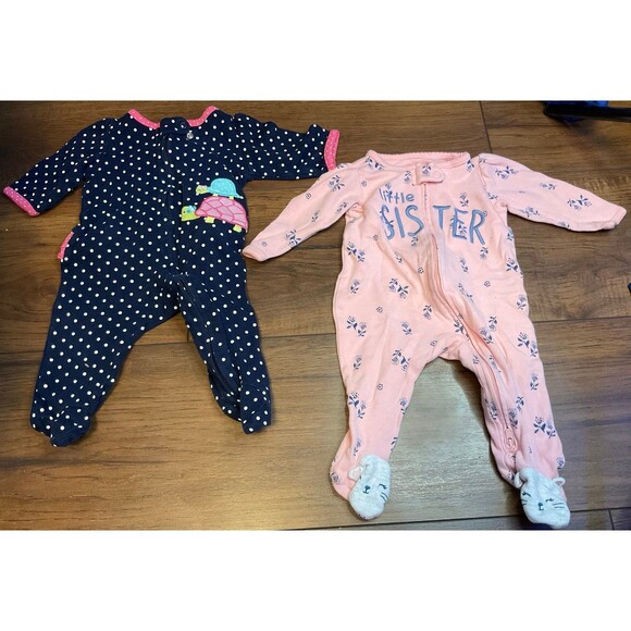 Lot of 2 sleepers  3 months just one you by carters zip up footed little sister - Picture 1 of 6